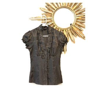 Black and White Polka Dot Faux Silk Blouse